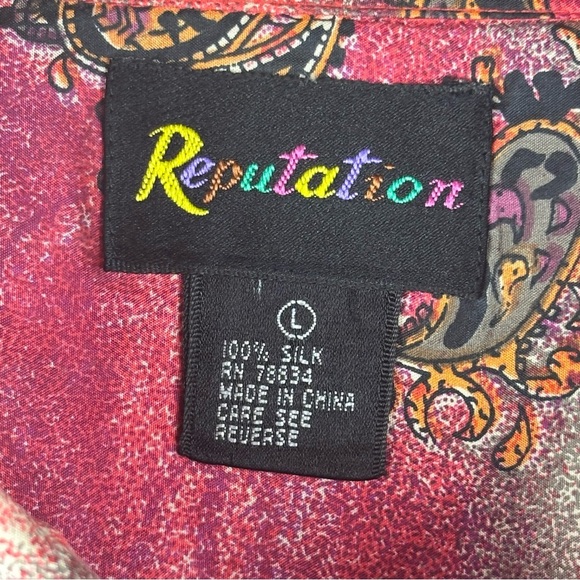Vintage Revolution Silk Paisley print Shirt Button front Collared Red/beige L - Picture 5 of 9